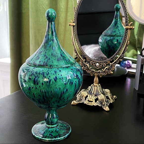 ✨ Beautiful Vintage Blue Green Speckled Drip Glaze Ceramic Vessel from 1974 - Picture 1 of 3